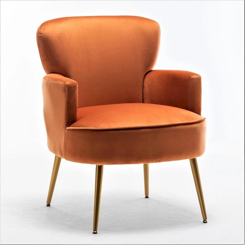 Poltrona con accenti in velluto e gambe in metallo dorato, vari colori, sedile singolo