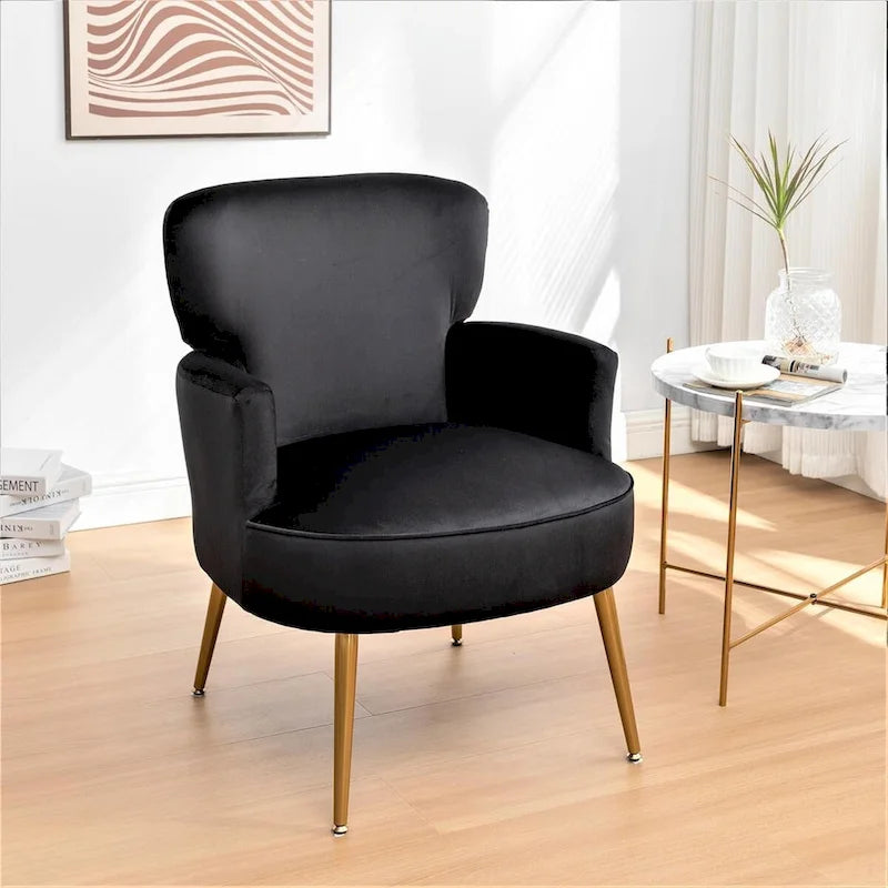 Poltrona con accenti in velluto e gambe in metallo dorato, vari colori, sedile singolo