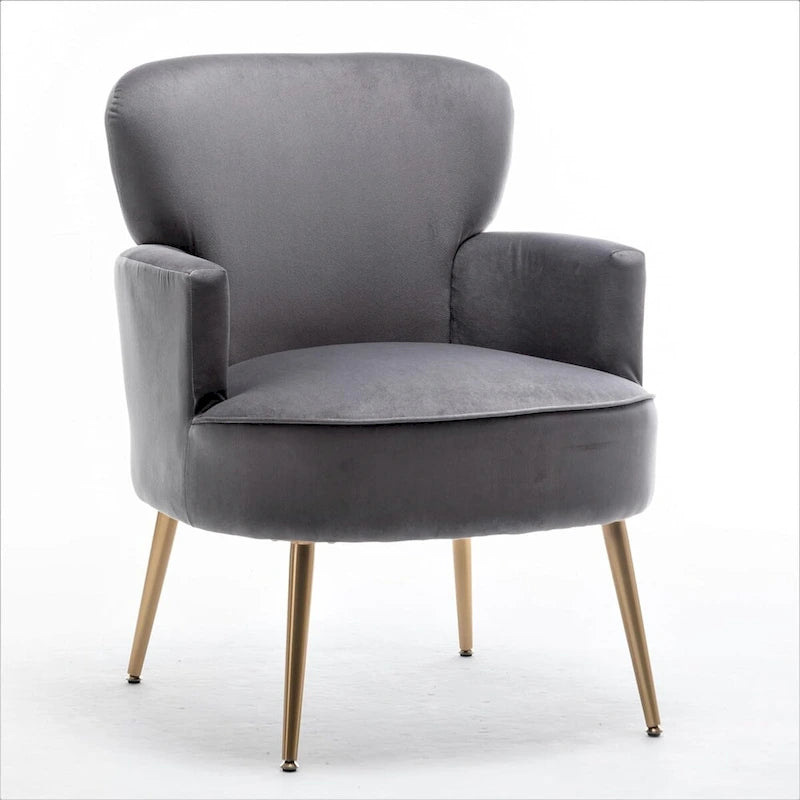 Poltrona con accenti in velluto e gambe in metallo dorato, vari colori, sedile singolo