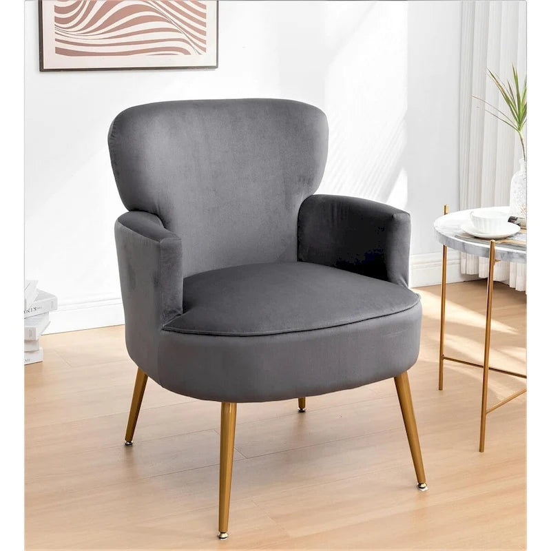 Poltrona con accenti in velluto e gambe in metallo dorato, vari colori, sedile singolo
