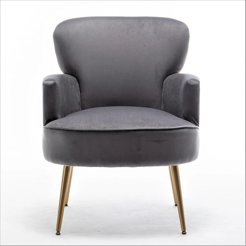 Poltrona con accenti in velluto e gambe in metallo dorato, vari colori, sedile singolo