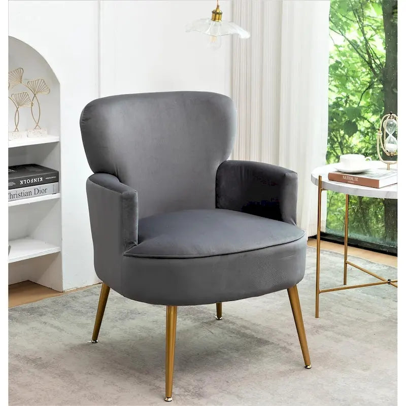 Poltrona con accenti in velluto e gambe in metallo dorato, vari colori, sedile singolo