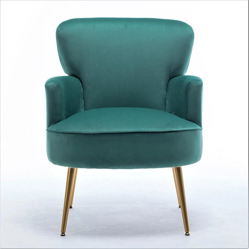 Poltrona con accenti in velluto e gambe in metallo dorato, vari colori, sedile singolo