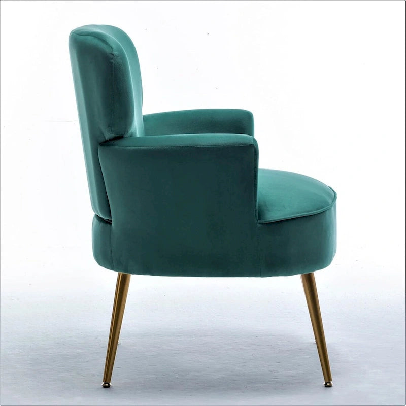 Poltrona con accenti in velluto e gambe in metallo dorato, vari colori, sedile singolo