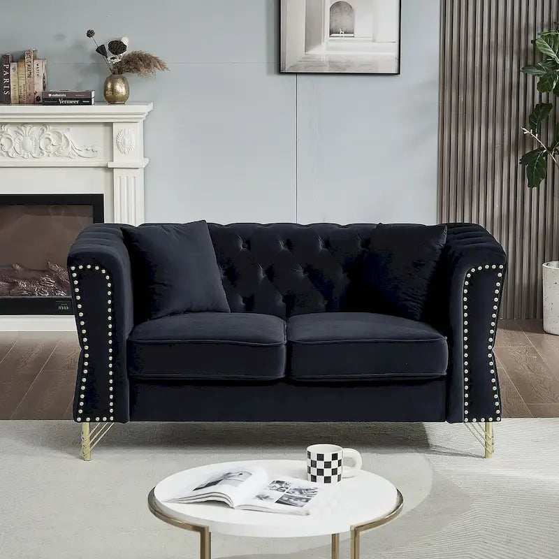 Divano Chesterfield 2 posti in velluto trapuntato Beige / Grigio / Nero