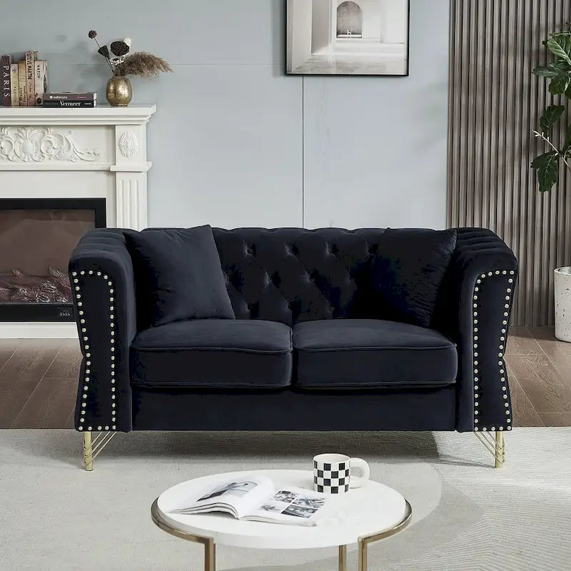 Divano Chesterfield 2 posti in velluto trapuntato Beige / Grigio / Nero