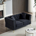 Divano Chesterfield 2 posti in velluto trapuntato Beige / Grigio / Nero