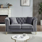 Divano Chesterfield 2 posti in velluto trapuntato Beige / Grigio / Nero