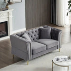 Divano Chesterfield 2 posti in velluto trapuntato Beige / Grigio / Nero