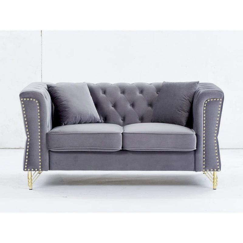 Divano Chesterfield 2 posti in velluto trapuntato Beige / Grigio / Nero