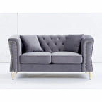 Divano Chesterfield 2 posti in velluto trapuntato Beige / Grigio / Nero
