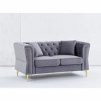 Divano Chesterfield 2 posti in velluto trapuntato Beige / Grigio / Nero