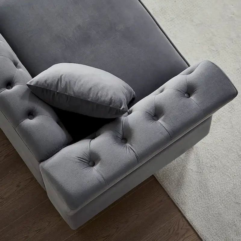 Divano Chesterfield 2 posti in velluto trapuntato Beige / Grigio / Nero