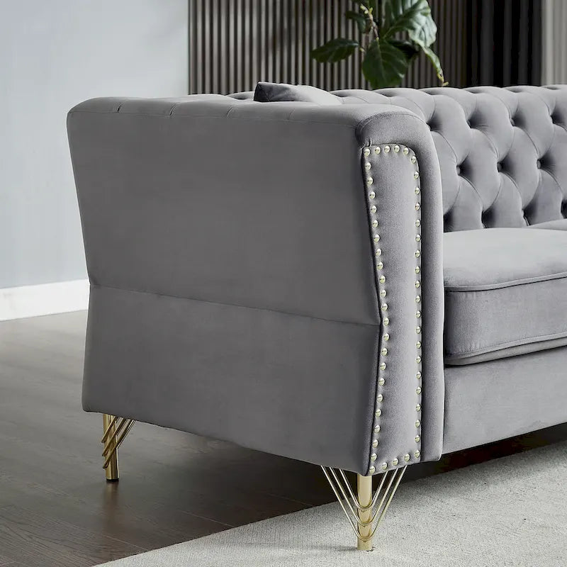 Divano Chesterfield 2 posti in velluto trapuntato Beige / Grigio / Nero