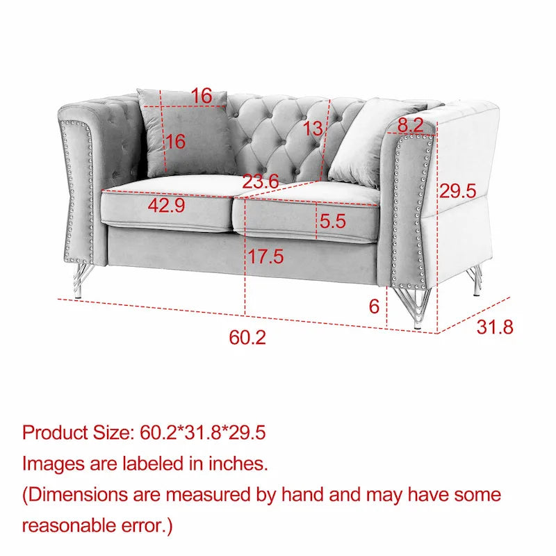 Divano Chesterfield 2 posti in velluto trapuntato Beige / Grigio / Nero