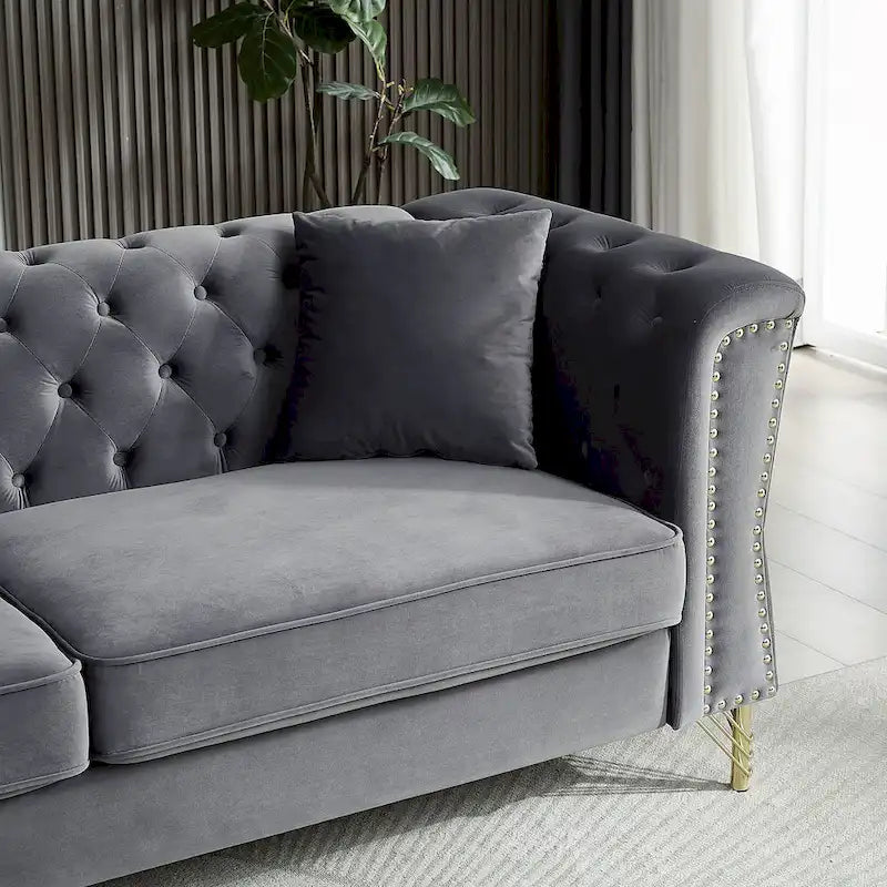 Divano Chesterfield 2 posti in velluto trapuntato Beige / Grigio / Nero