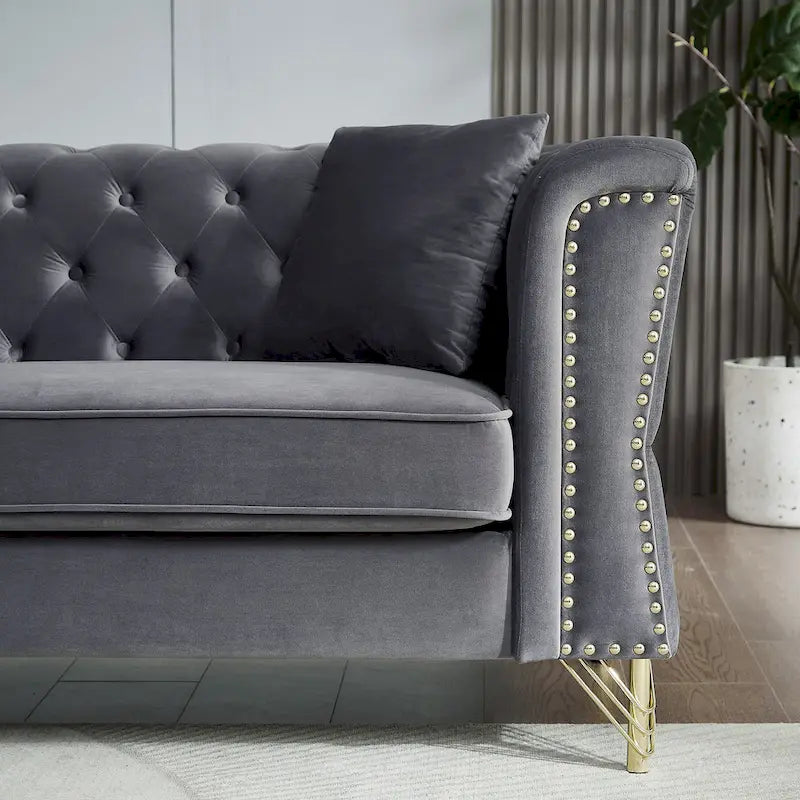 Divano Chesterfield 2 posti in velluto trapuntato Beige / Grigio / Nero