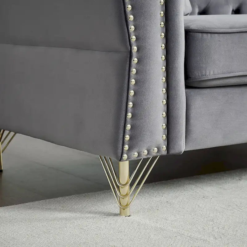 Divano Chesterfield 2 posti in velluto trapuntato Beige / Grigio / Nero