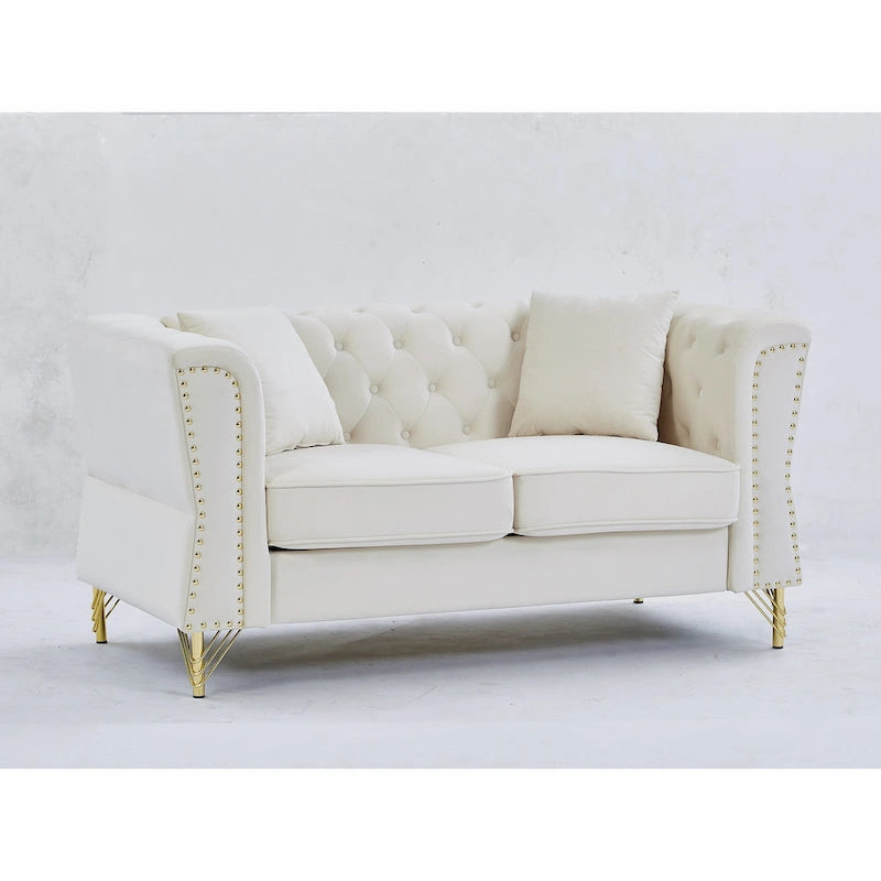 Divano Chesterfield 2 posti in velluto trapuntato Beige / Grigio / Nero