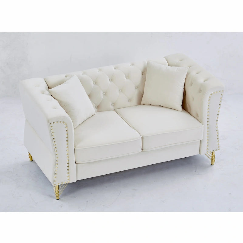 Divano Chesterfield 2 posti in velluto trapuntato Beige / Grigio / Nero