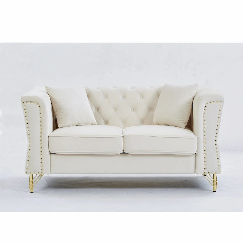 Divano Chesterfield 2 posti in velluto trapuntato Beige / Grigio / Nero