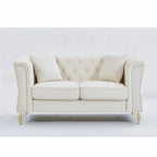 Divano Chesterfield 2 posti in velluto trapuntato Beige / Grigio / Nero