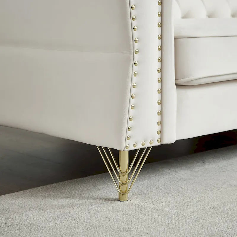 Divano Chesterfield 2 posti in velluto trapuntato Beige / Grigio / Nero