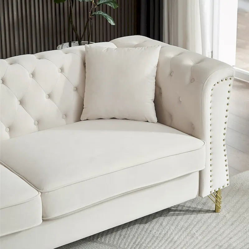 Divano Chesterfield 2 posti in velluto trapuntato Beige / Grigio / Nero