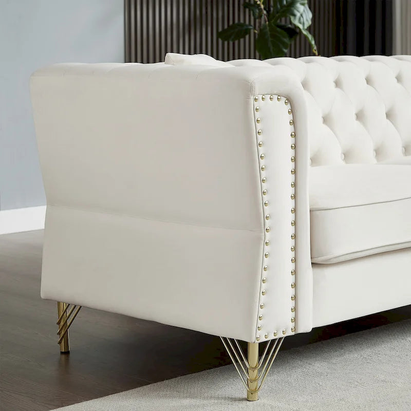 Divano Chesterfield 2 posti in velluto trapuntato Beige / Grigio / Nero