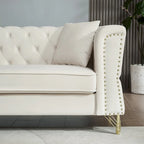 Divano Chesterfield 2 posti in velluto trapuntato Beige / Grigio / Nero