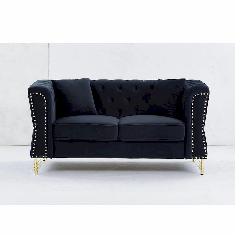 Divano Chesterfield 2 posti in velluto trapuntato Beige / Grigio / Nero