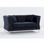 Divano Chesterfield 2 posti in velluto trapuntato Beige / Grigio / Nero