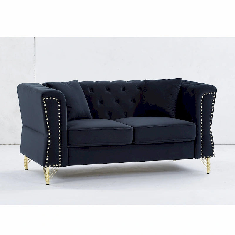 Divano Chesterfield 2 posti in velluto trapuntato Beige / Grigio / Nero