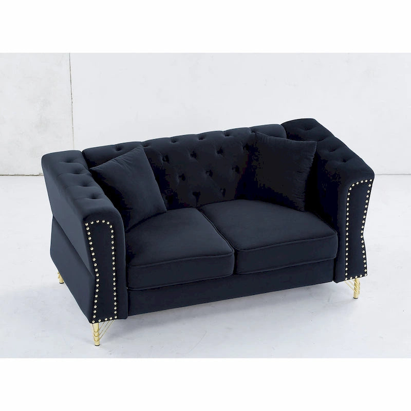 Divano Chesterfield 2 posti in velluto trapuntato Beige / Grigio / Nero