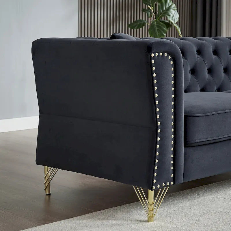 Divano Chesterfield 2 posti in velluto trapuntato Beige / Grigio / Nero