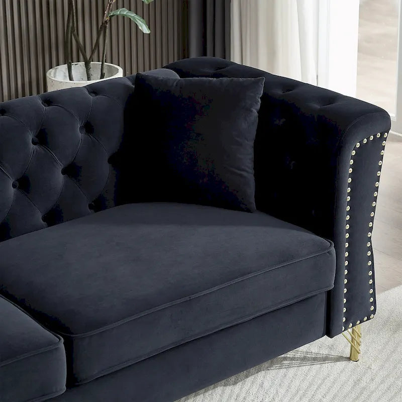 Divano Chesterfield 2 posti in velluto trapuntato Beige / Grigio / Nero