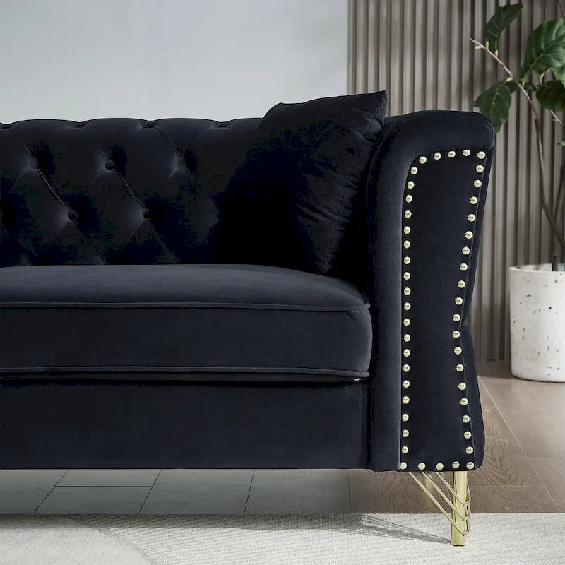 Divano Chesterfield 2 posti in velluto trapuntato Beige / Grigio / Nero