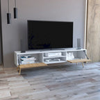 Mobile TV Bianco/Nero e Macadamia con 2 Cassetti e Ripiani a Giorno