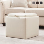 Pouf contenitore quadrato con vassoio e poggiapiedi – Marrone / Grigio / Crema / Nero / Beige, 1 persona