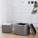 Pouf contenitore quadrato con vassoio e poggiapiedi – Marrone / Grigio / Crema / Nero / Beige, 1 persona