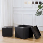 Pouf contenitore quadrato con vassoio e poggiapiedi – Marrone / Grigio / Crema / Nero / Beige, 1 persona