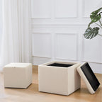 Pouf contenitore quadrato con vassoio e poggiapiedi – Marrone / Grigio / Crema / Nero / Beige, 1 persona