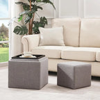 Pouf contenitore quadrato con vassoio e poggiapiedi – Marrone / Grigio / Crema / Nero / Beige, 1 persona