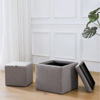 Pouf contenitore quadrato con vassoio e poggiapiedi – Marrone / Grigio / Crema / Nero / Beige, 1 persona