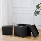 Pouf contenitore quadrato con vassoio e poggiapiedi – Marrone / Grigio / Crema / Nero / Beige, 1 persona