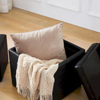 Pouf contenitore quadrato con vassoio e poggiapiedi – Marrone / Grigio / Crema / Nero / Beige, 1 persona