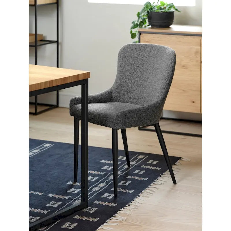 Sedia da pranzo Boucle con gambe in acciaio nero, set da 2 – Grigio scuro / Crema / Verde bosco