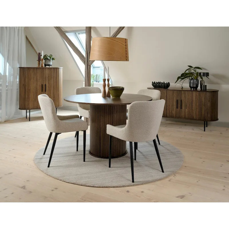 Sedia da pranzo Boucle con gambe in acciaio nero, set da 2 – Grigio scuro / Crema / Verde bosco