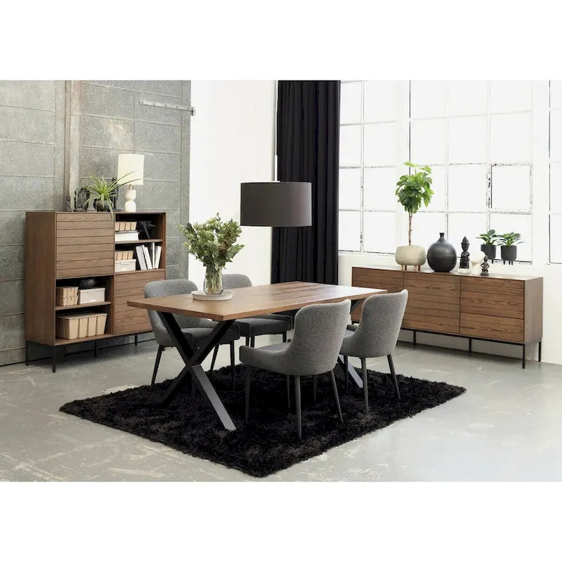 Sedia da pranzo Boucle con gambe in acciaio nero, set da 2 – Grigio scuro / Crema / Verde bosco