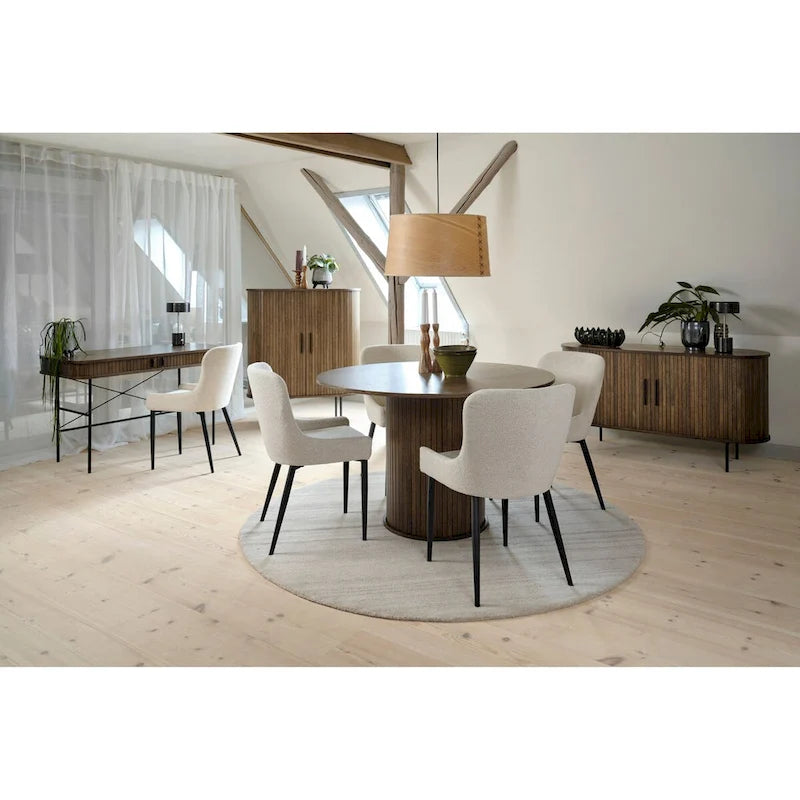 Sedia da pranzo Boucle con gambe in acciaio nero, set da 2 – Grigio scuro / Crema / Verde bosco